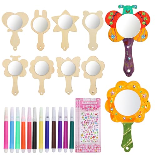 LALAFINA 1 Set DIY Wood Mirror Craft Unfinished Handheld Mirror Mini Wooden Princess Mirror Make Your Own Mirrors for Kids DIY Handmade Craft