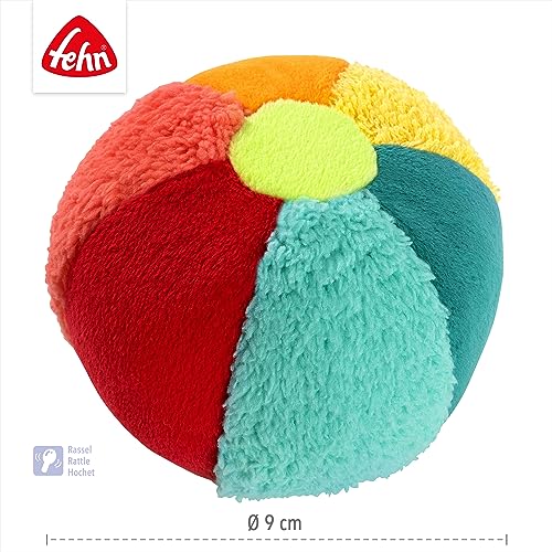 Fehn Rasselball bunt – Greif-Spielball mit Materialmix & Rassel zum Werfen, Greifen, Rollen – fördert Babys motorische Fähigkeiten – für Baby und Kleinkinder ab 0+ Monaten