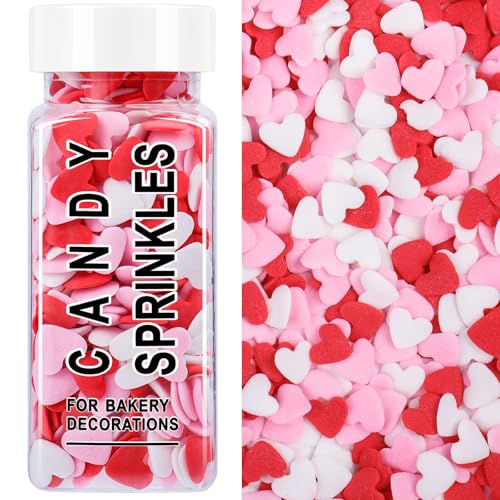 Image of Heart Sprinkles For Cake Decorating, Red Pink and White Edible Hearts
