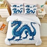 Funda Nórdica Cama 90, Reversible Dibujos Animados Lindo Dragón Chino Estampada Microfibra Funda Nordica 150 x 220 cm, Azul Adecuado para niños niñas y Adolescentes