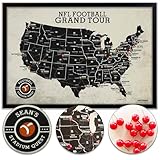 Framed Football Stadium Map - Features All Professional Football Teams & Stadiums - Track your Sports Travels - Includes 35 Red Map Push Pins