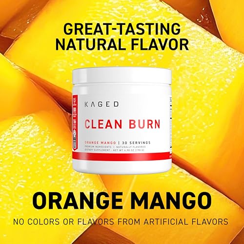 Image of Kaged Thermogenic Powder Clean Burn Orange Mango Men & Women Weight Management Supplement Natural Caffeine Apple Cider Vinegar 30 Servings