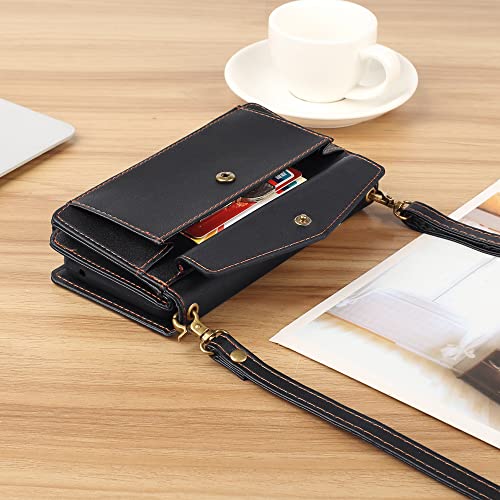 Dkdksip For Samsung Galaxy A54 5G Wallet Case For Women, Support Wireless Charging With Rfid Blocking Card Holder, Leather Zipper Detachable Magnetic Phone Case With Crossbody Strap Lanyard, Black #TOP2