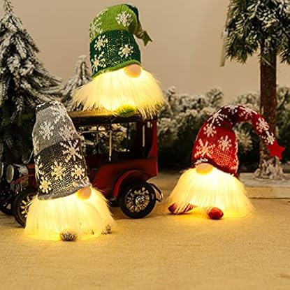 Foto di Bseical 3 Pezzi Gnomi Natalizi con Gambe Peluche LED Luce Luminosi, con Cappello, Addobbi di Natale Elfo Stoffa, Decorazione Casa, Ornamenti Regalo
