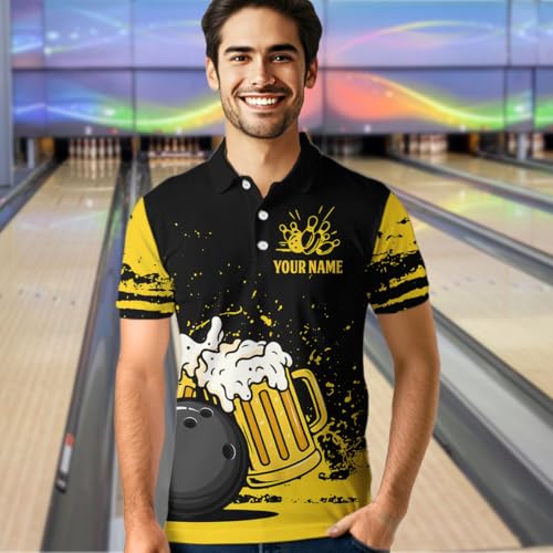 Custom Funny Beer Bowling Shirt for Men Women with Name Bowling League Bowling Team Jersey Polo & 1/4 Zip Shirt3