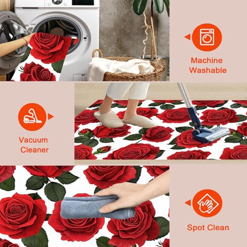 Tapis lavable en machine antidérapant motif rose bordeaux