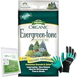 Espoma Organic Evergreen-Tone 4-3-4; 18 lb with My Garden Pool PH Soil Test Strips 20 ct, and My Garden Pool Gardening Claw Gloves and Garden-IQ, Smart Gardening AI Assistant!