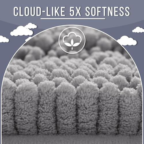 Yimobra Bathroom Rug Mat, Non Slip and Super Absorbent Bath Mat, Machine Washable Quick Dry, Ultra Plush Chenille Shower Rugs for Bathroom Floor Sink Tub and Shower Outside, Gray, 24 x 17