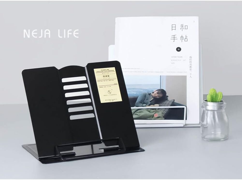 Reading Rest Cookbook Holder, Queta Foldable Bookrest Tablet Stand with Adjustable Backing & Elegant Pattern for Cook Book, Recipe