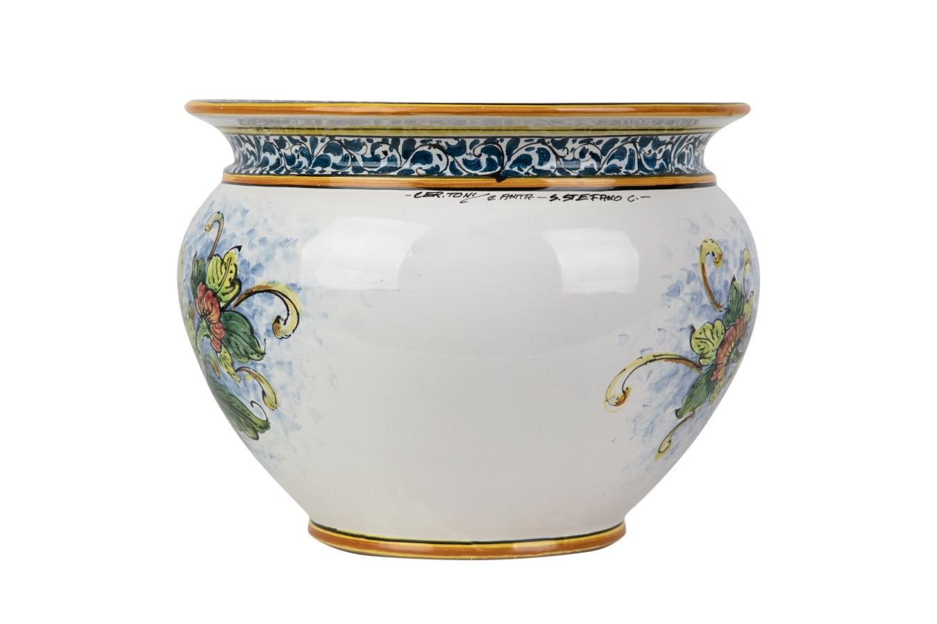 Cerames Pflanzkübel Keramik im sizilianischen Stil von Caltagirone Vaso di limoni M – Italienischer Blumenkübel, runder Blumentopf für Innenbereich und Fensterbank, Ø 27 cm, Höhe 21 cm