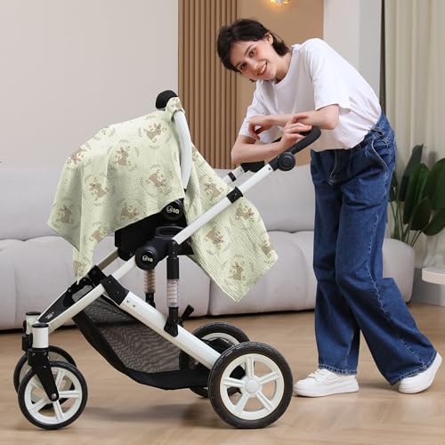 Image of 100% Muslin Cotton Car Seat Cover Baby, Carseat Canopy Cover, Universal Fit Stroller Covers for Boys and Girls (Cute Rabbit)