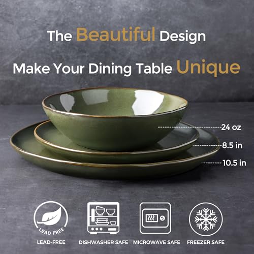 Image of AmorArc Ceramic Dinnerware Sets for 4, 12Pcs Plates and Bowls Sets Dishes | Stoneware Handmade Reactive Glaze Dinner Set, Highly Scratch Resistant | Dishwasher & Microwave Safe Dishware
