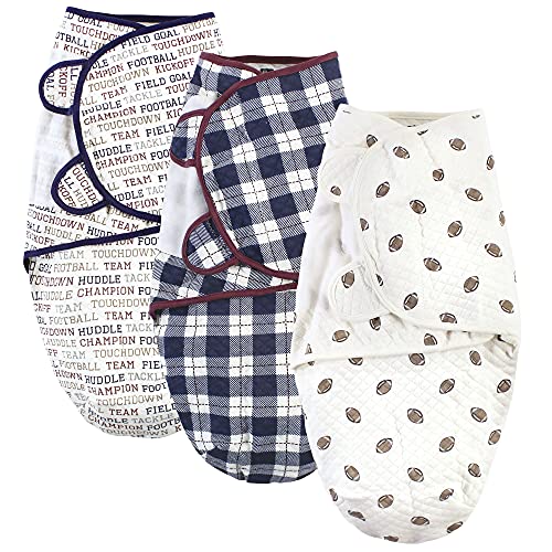 Image of Hudson Baby Unisex Baby Quilted Cotton Swaddle Wrap 3pk, Football, 0-3 Months