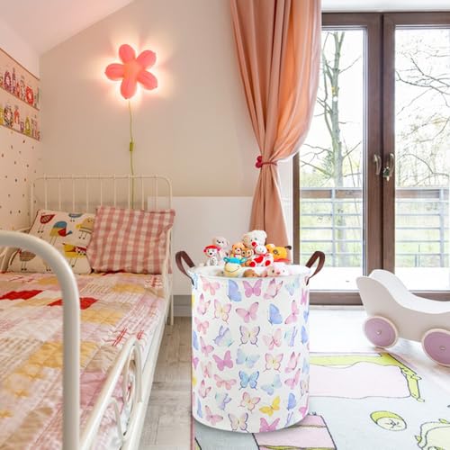 Image of Butterfly Laundry Basket Girls Hamper,Baby Nursery Clothes Hamper,Foldable Waterproof Large Storage Baskets for Girls Bedroom,Butterfly Room Decor,Gift Baskets(Colorful butterfly)