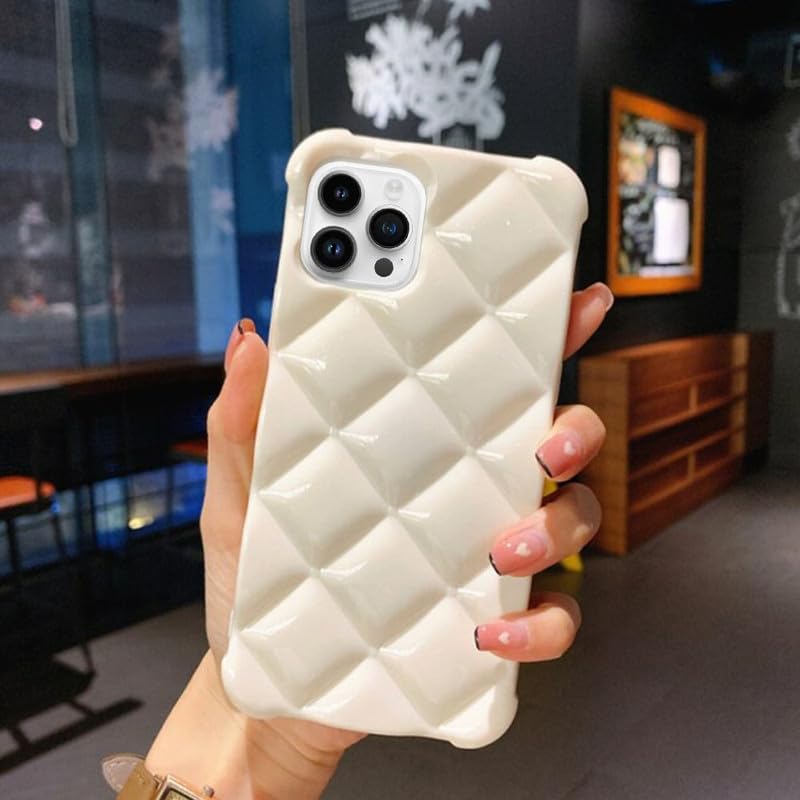 US LITE Luxury Diamond Texture Soft Jelly Candy Silicone Case for iPhone 14 Pro Max/White