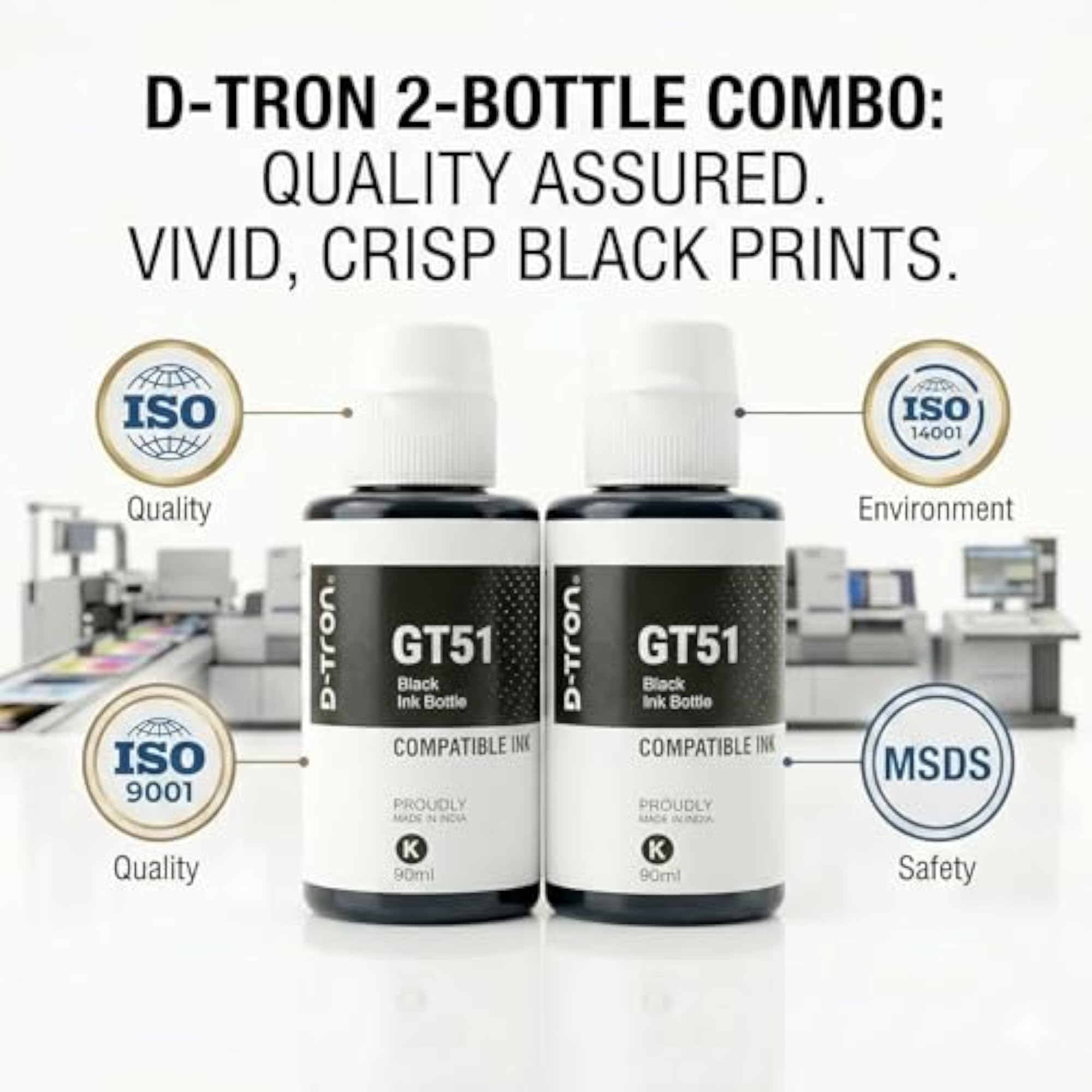 GT51/GT52 Compatible Refill Ink for HP Printers, Pack of 5