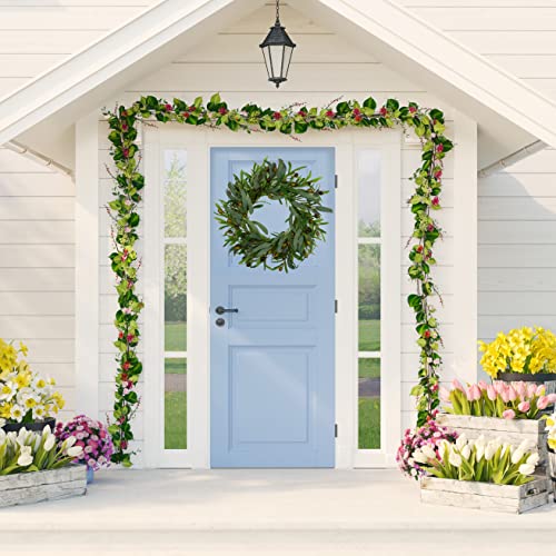 Amf0Resj 20 Inches Artificial Green Olive Wreath Greenery Wreath With Olive Leaves,Olive Bean For Front Door Indoor Outdoor Farmhouse Home Wall Window Festival Wedding Decor, White Gift Box Included #TOP1