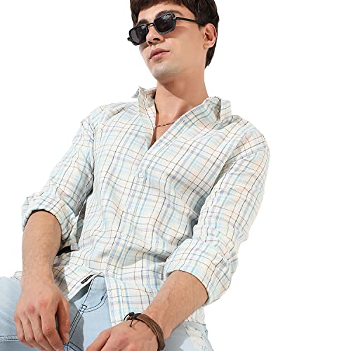 Image of CAHOOT Men's Button Up Shirt for Casual Wear | Regular Fit | Poly Lycra Shirt Crafted with Short Sleeve & Enhanced Stretch Comfort Fit for Everyday Wear