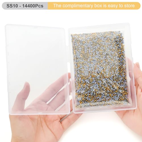 Image of Hotfix Rhinestones Bulk, 14400PCS Gold Hot Fix Rhinestones for Clothes DIY Decoration Crafts, Gold, SS10, 2.7-2.9mm