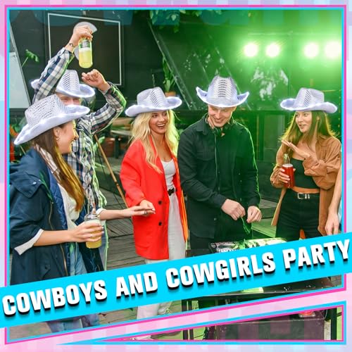 Image of Tisancy LED Lights Cowboy Cowgirl Hat Flashing LED Lights Cowgirl Hat for Wedding Western Bachelorette Party