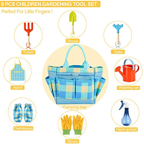 Kids Gardening Set - Kids Gardening Tools Set Colorful Children Garden Tools Fun STEM Toys with Watering Can, Gloves, Shovel, Rake, Trowel, Storage Bag, Apron, Sprayer - Gifts for Boys and Girls