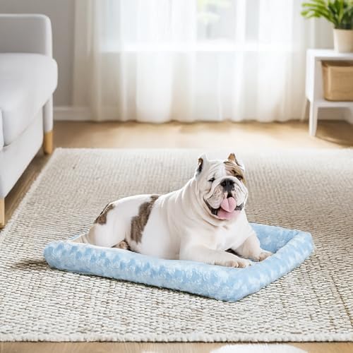 Image of MidWest Homes for Pets QuietTime Fashion Dog Bed - Blue Faux Fur Bolster, Ultra-Soft and Machine Washable, Fits 36-Inch Crates and Carriers, for Medium to Large Breed Dogs