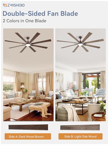 Image of ZMISHIBO 80 Inch Oil Rubbed Bronze Ceiling Fans with Lights and Remote, Indoor /Outdoor Farmhouse Ceiling Fan for Living Room Patio, 6 Speed Reversible Quiet DC Motor, 3CCT, Dual Finish Blades