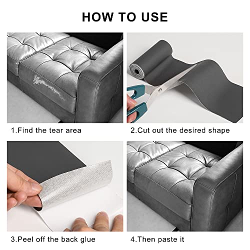 Image of YAFLC Leather Repair Patch for Furniture, 4 inch x 63 inch Self-Adhesive Kit, Vinyl Tape for Car Seat, Sofa, Jackets, Couches, Chair - Dark Grey