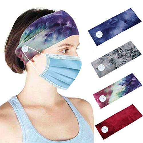 ELABEST Boho Headband with Button Yoga Wide Headbands Sport Hair Band Ear Protection Bandeau Flower Head Wrap Elastic 4pcs Head Band for Women and Girls