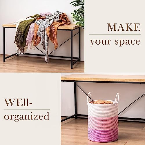 Image of Woven Rope Laundry Hamper Basket, Baby Nursery Hamper For Blanket Storage, Clothes Hamper For Laundry In Bedroom,Hall ( Extra (100L) (14 inchx14 inchx19 inch),(Pink))