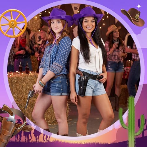 Image of Mepase Cowboy Hats Bulk Felt Western Party Wide Brimmed Cowgirl Hats Set for Adults Men Women Costume Party