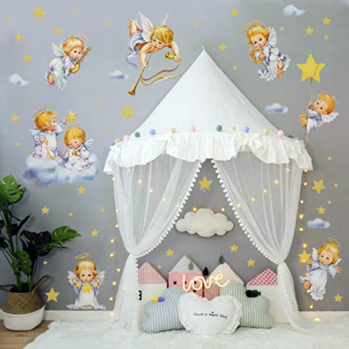 decalmile Adesivi Murali Angelo Adesivi da Parete Fata Stella Nuvole Decorazione Murale Bambini Cameretta Neonato Soggiorno