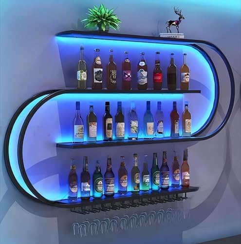 Amazon.com: HFTUW 59 Inch Wall-Mounted Wine Rack with Led Light, 4-Tier ...