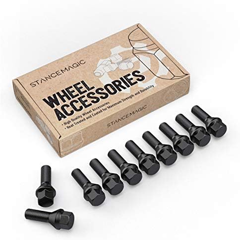 StanceMagic 10pc Black Lug Bolts 12x1.5, 30mm Shank Length, Cone Seat