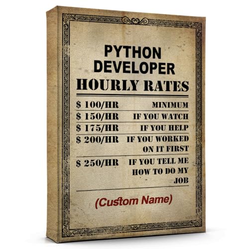 Custom Name Python Developer Inspirational Wall Art Poster for Bedroom, Office, Living Room, Python Developer Hourly Rates Print Canvas, Wall Decor 10AZ2387