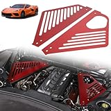 Engine Bay Panel Cover Trim Compatible with Chevrolet Corvette C8 Stingray 2020-2024 Aluminum Alloy 2PCS Engine Compartment Left Right Protection Leakproof Cover Trim Accessories (Red-Style B)