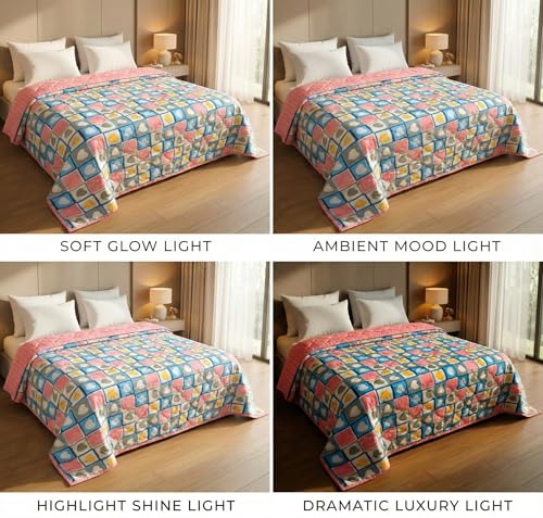 Image of VAS COLLECTIONS Ultrasonic 280 TC All Season King Size Bedspread /AC Blanket for Double Bed | Super Soft Quilted Bedcover /Rajai | Lightweight Durable Comforter | 80 x 90 Inches, Pink Blue