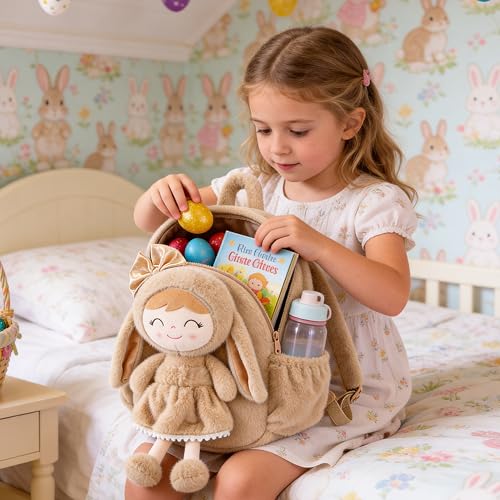 Image of Gloveleya Toddler Backpack with Soft Brown Rabbit 11 inches Detachable Design for Girl Age 2+