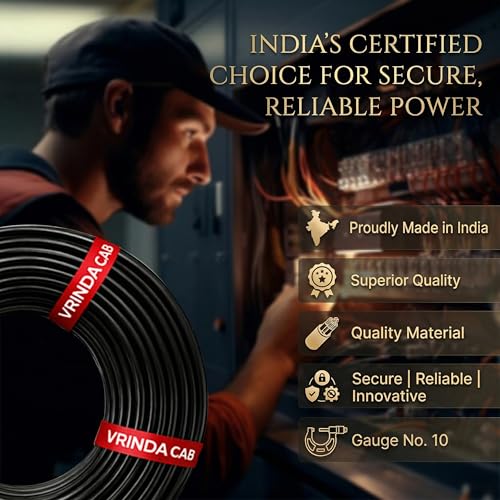 Image of VRINDA Black 1mm 90 Meter Electrical Wire | FR PVC Insulated Flexible CCA Copper Cable for Home, Office & Industrial Wiring | High Durability & Safe Performance
