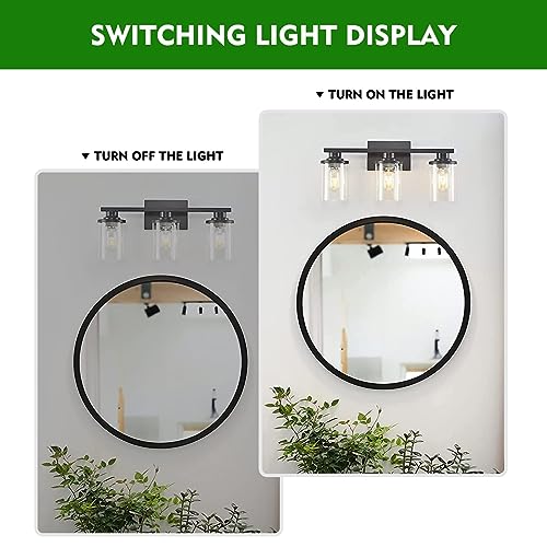Image of Bathroom Vanity Light, 3-Light Modern Matte Black Wall Sconce Lighting with Clear Glass Shade, Black Wall Lights, Vanity Lighting Over Mirror for Bedroom, Living Room-1Pack