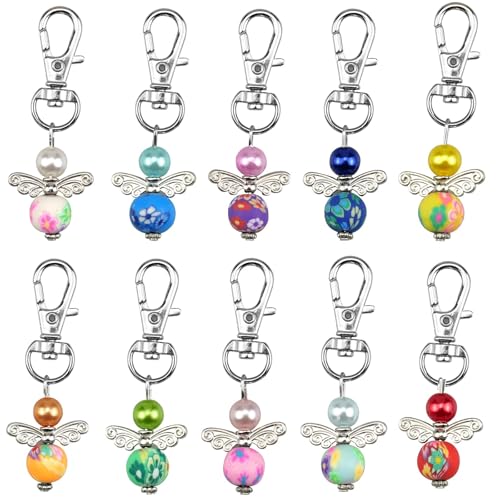 YunBey 10 Pièces Porte-clés Pendentif Ange, Ange Gardien Porte clés, Cadeau Invité, Porte Clef Merci pour Baptême Anniversaire, Mariage Communion