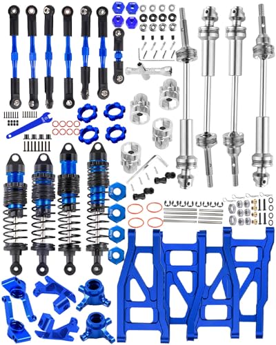 hopsupRC Upgrades for 1/10 Rustler/Slash/Stampede 4x4,RC Shocks&Steel Drive Shaft CVD&Adjustable Turnbuckles Camber Links&A Arm&Caster Block,Steering Blocks,Stub Axle Carriers,Wheel Hex&Hex Hub,Blue