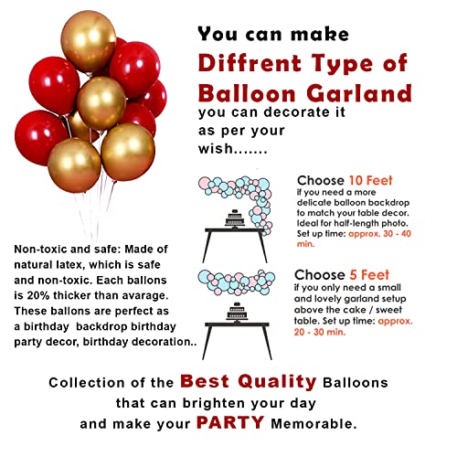 Image of Party Propz Happy Anniversary Decoration Items Kit - 47 Pcs Red and Golden Metallic Happy Anniversary Balloon Decoration Set with Golden Banner and Confetti Balloon, Date Night and Proposal Decor