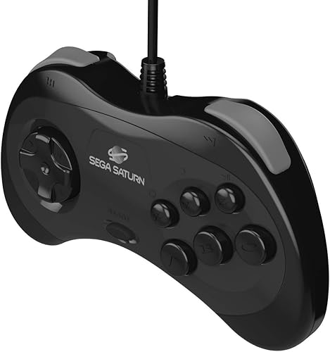 Vista 6 de Retro-Bit Controlador USB oficial Sega Saturn (modelo 2) para Sega Genesis Mini, PS3, PC, Mac, Steam, Switch - Puerto USB (negro)