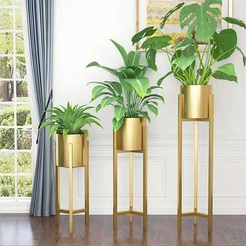 HME Modern Iron Metal Floor Flower Stands Planter for Living Room Bedroom Display Plant Stand Tall Indoor Plant Stand with Planter Pot -(Set of 3 gold) (B0D2P1VPNB) Amazon Price History, Amazon Price Tracker