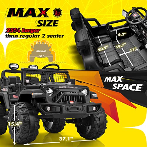 Blitzshark 24V 2 Seater MAX Ride on Truck 4x4 XXL Battery Powered Car 480W Ultra Powerful Electric Vehicle, with 20.9\" Large Seat, 7AH Big Battery, Remote Control, Suspension& DIY Sticker, Black - Thumbnail 2