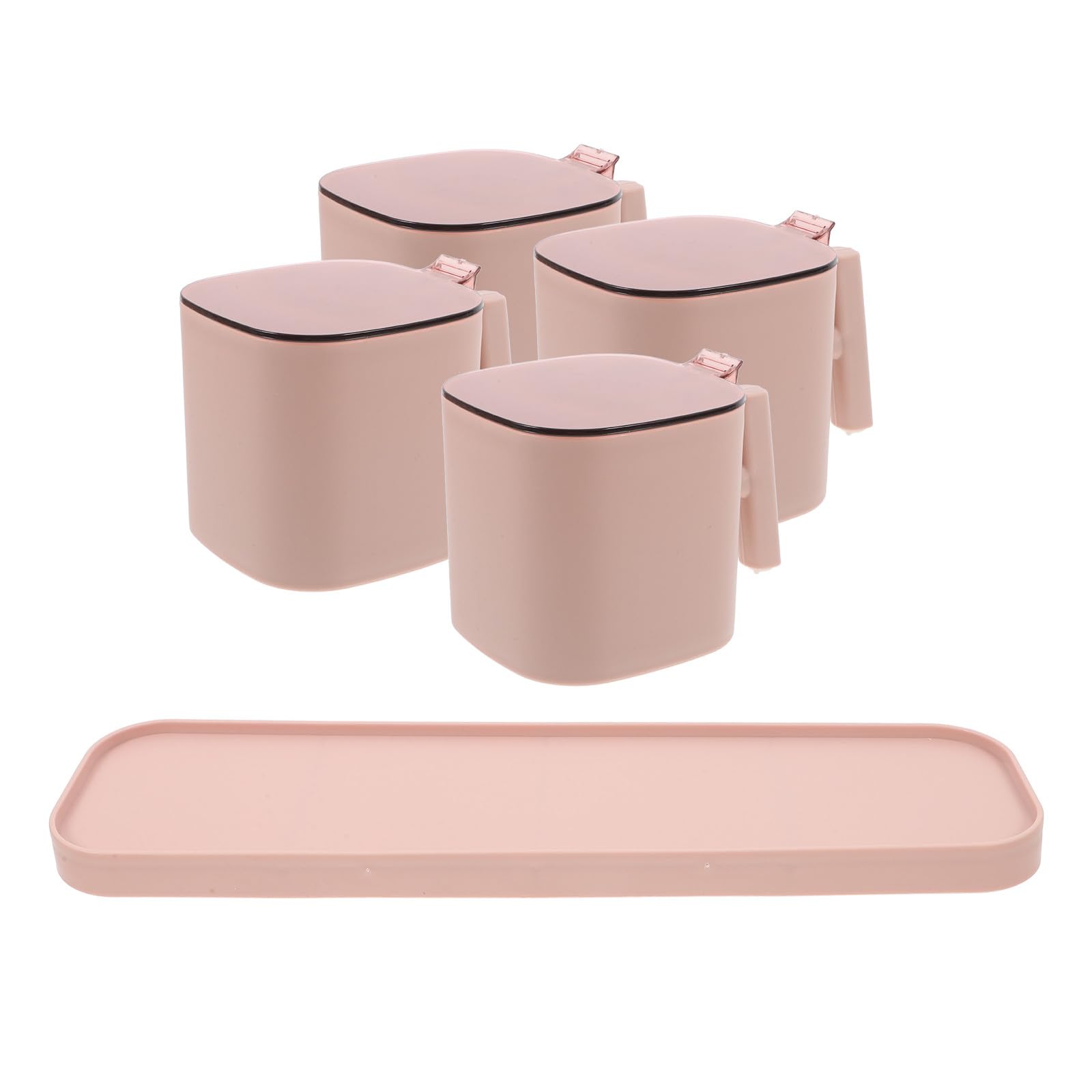 Pink 4pcs Kitchen Spice Jar Set with Lids, Multi-compartment Condiment Containers for Home Cooking and Food Storage