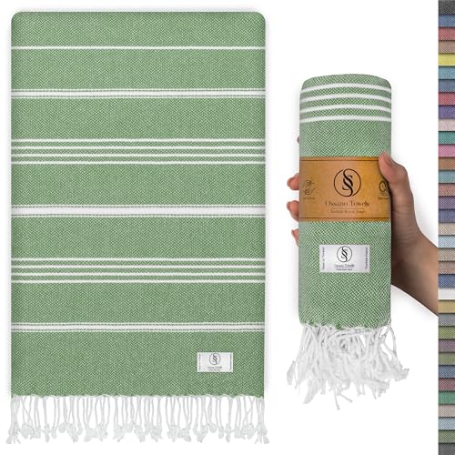 Ossano Turkish Beach Towel Absorbent & Quick Dry Oversized (39 x 71) - Decorative Versatile and Functional as Yoga Mat Picnic Blanket Travel Blanket Bath Cruise Gym Towel - Green