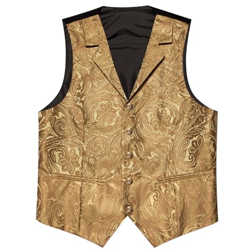 Image of Barry.Wang Mens Silk Lapel /Shawl Collar Vest Tie Sleeve Holder Set Formal /Casual Paisley Vests Wedding Tuxedo Waistcoat