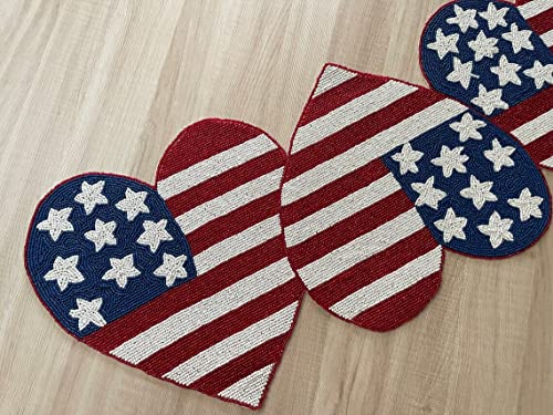 Enliven Handmade 4th July Independence Day Beaded Table Runner, Lightweight